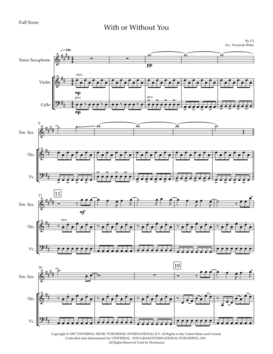 With Or Without You (arr. Fernando Britto)