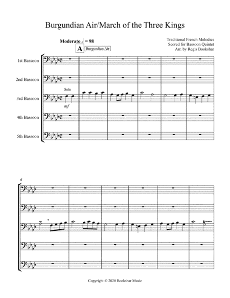 Burgundian Air/March of the Three Kings (F min) (Bassoon Quintet) (arr. Regis Bookshar)