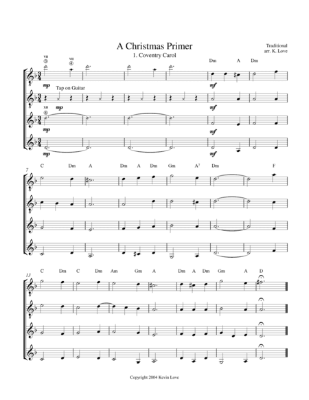 A Christmas Primer (Guitar Quartet) - Score and Parts (arr. Kevin Love)