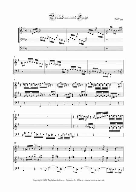 PRELUDE AND FUGUE IN C MINOR - BWV 533 - For Organ 3 Staff (arr. Marcello Meneguzzo)