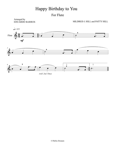 Happy Birthday to You (For Flute with Piano accompaniment) (arr. Eduardo Barros)