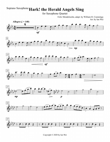 Hark! the Herald Angels Sing for Saxophone Quartet (arr. Ian Wei)