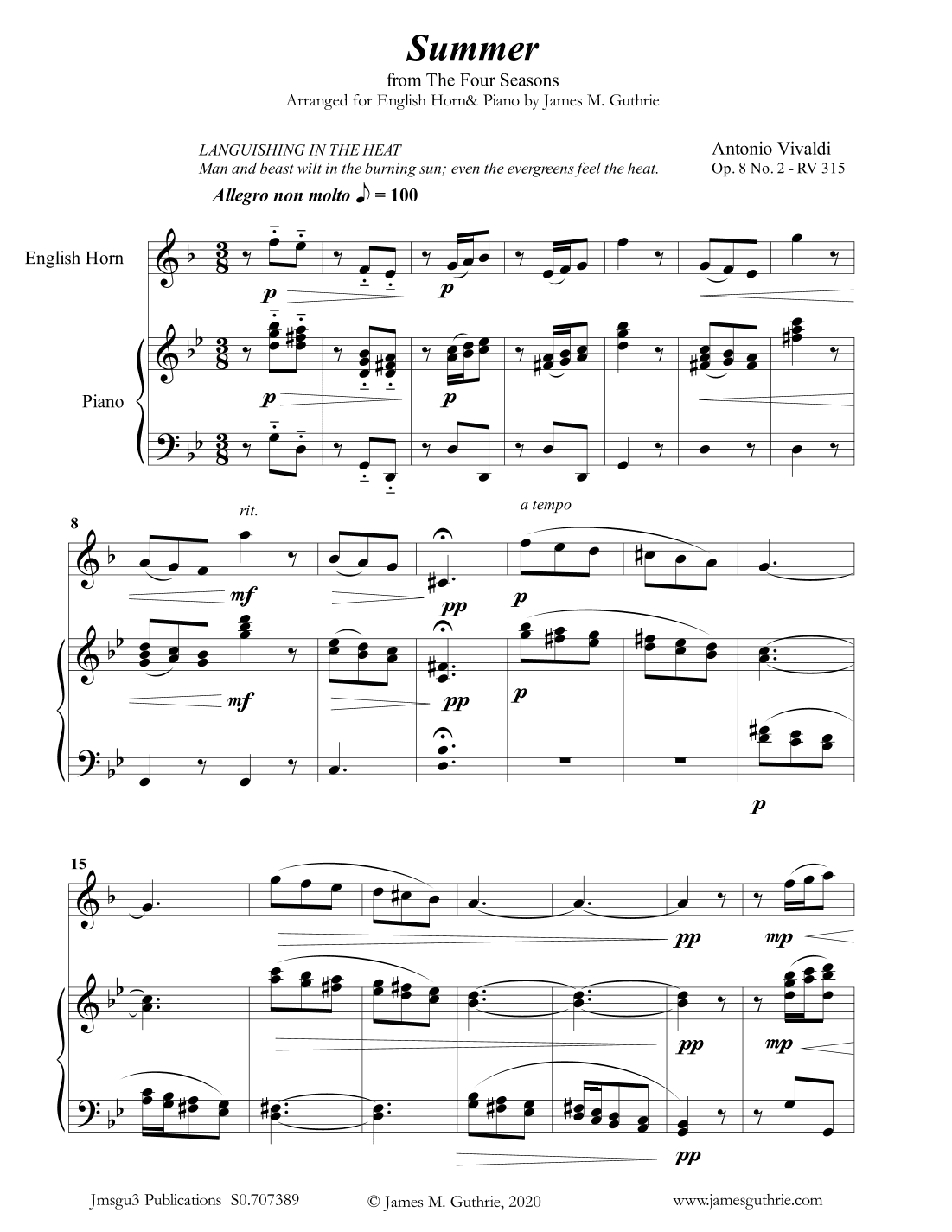 Vivaldi: Summer from the Four Seasons for English Horn & Piano (arr. James M. Guthrie, ASCAP)