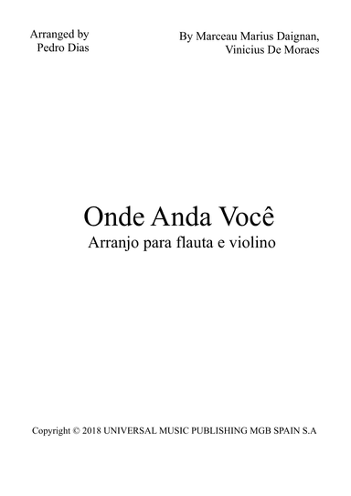 Onde Anda Voce (arr. Pedro Dias)
