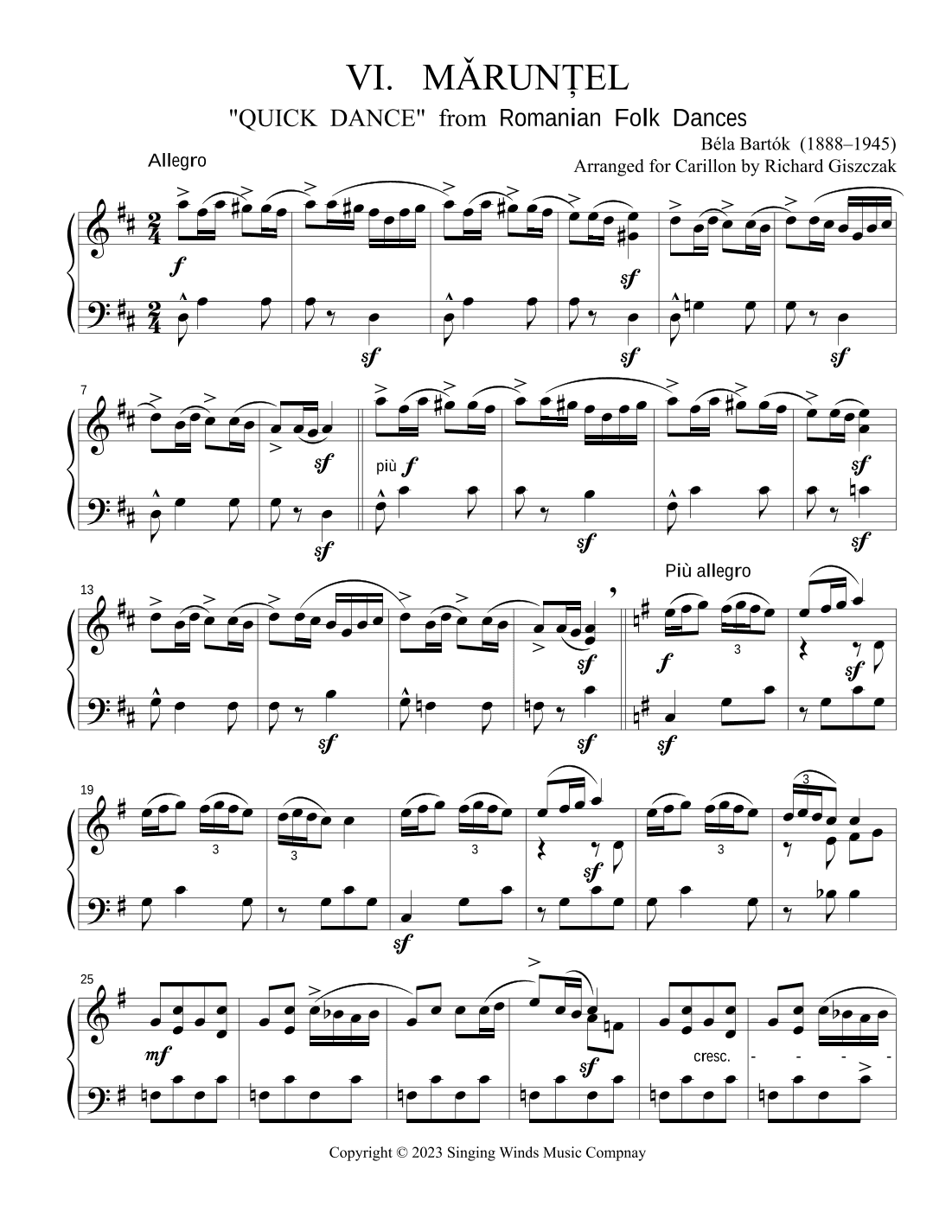 VI. MARUNTEL (Quick Dance) from "Romanian Folk Dances" (arr. Richard Giszczak)