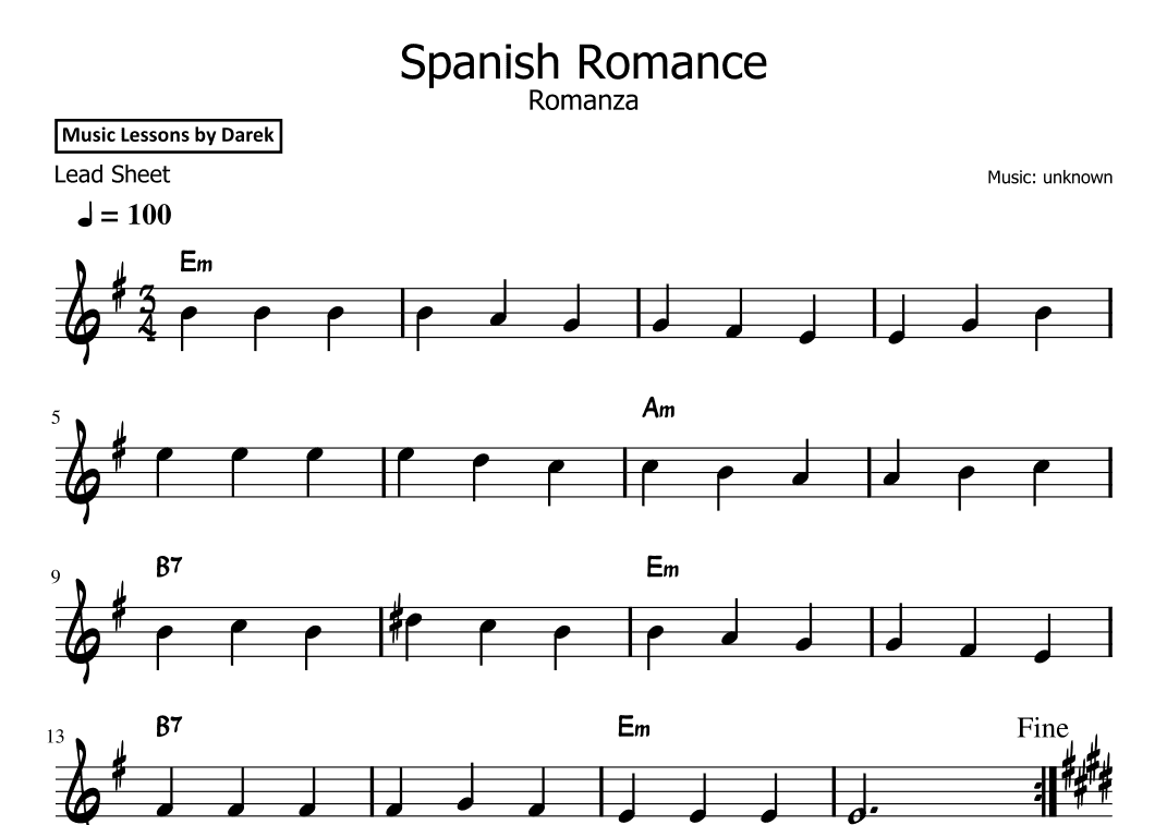 Spanish Romance / Romance d'Amour / Romanza (LEAD SHEET) (arr. Darek)