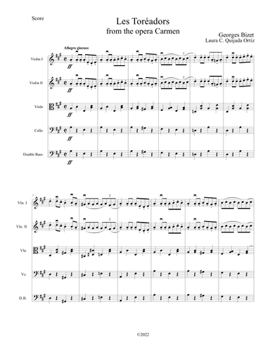 Les Toréadors, from the opera Carmen. String orchestra, intermediate. Score & parts. (arr. Laura C. Quijada Ortíz)