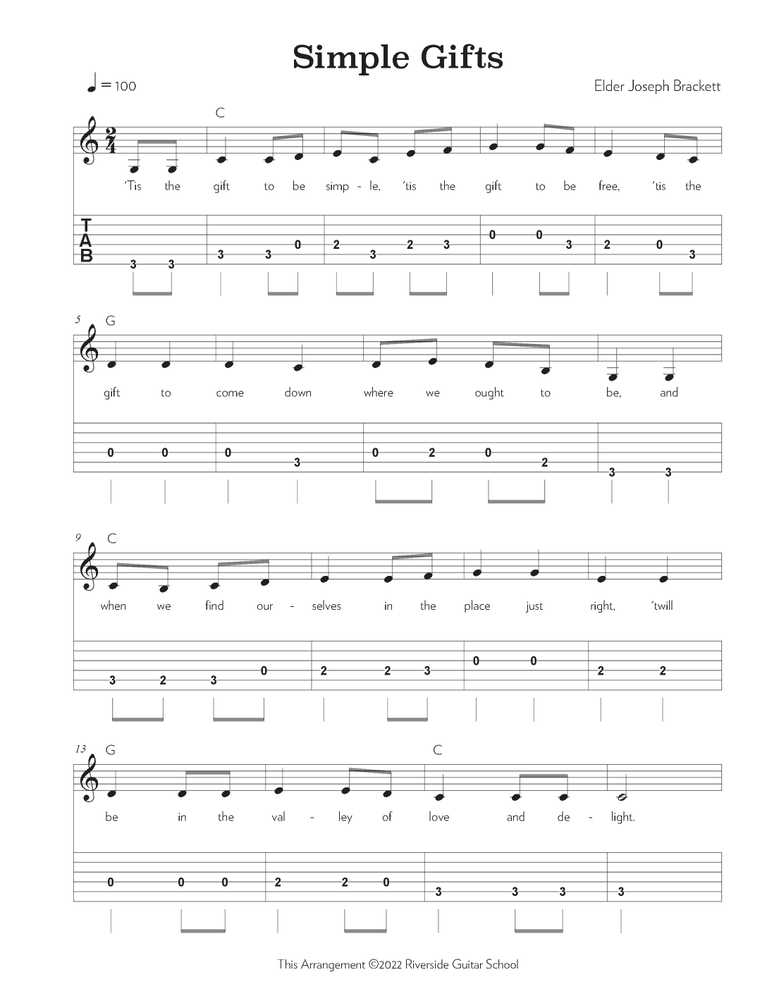Simple Gifts (arr. Riverside Guitar School)