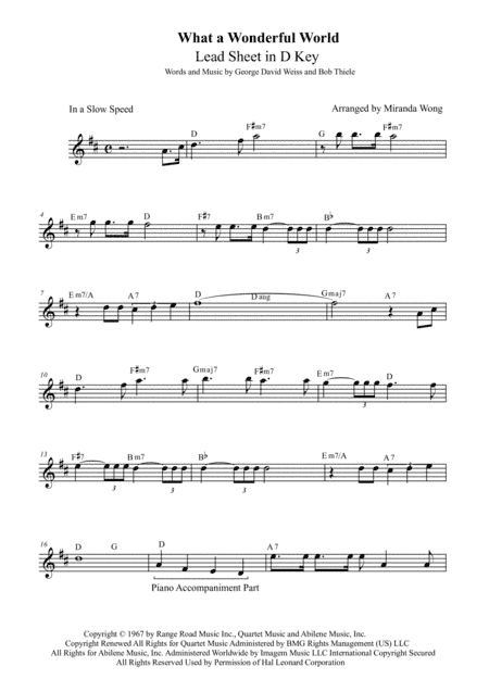 What A Wonderful World (arr. Miranda Wong)