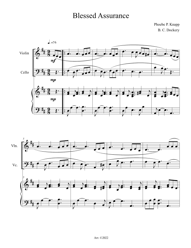 Blessed Assurance (Violin and Cello Duet with Piano Accompaniment) (arr. B. C. Dockery)