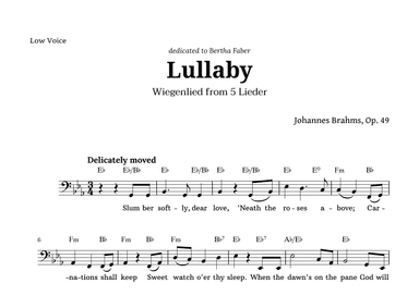 Wiegenlied (lullaby) by Brahms for Low Voice (arr. Langanho)