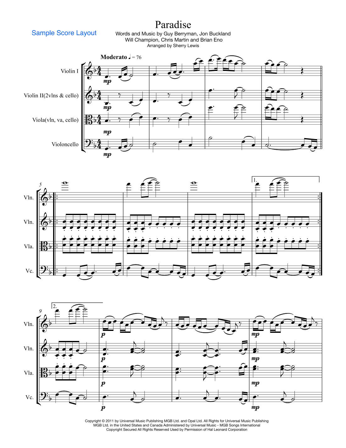 Paradise (arr. Sherry Lewis)