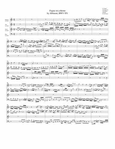 Fugue on a theme by Albinoni, BWV 951 (arrangement for 4 recorders) (arr. Gil Garty)