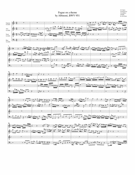 Fugue on a theme by Albinoni, BWV 951 (arrangement for 4 recorders) (arr. Gil Garty)