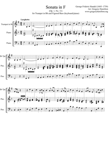 Sonata in F arranged for Bb trumpet and Piano - Keyboard (arr. Gregory Hamilton)