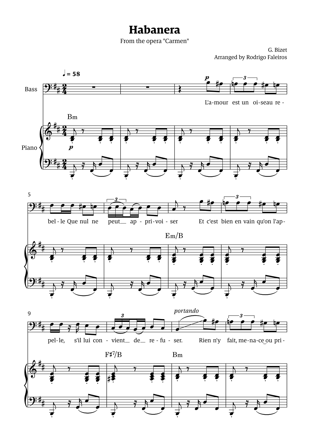 Habanera (for bass - B minor/major) (arr. Rodrigo Faleiros)