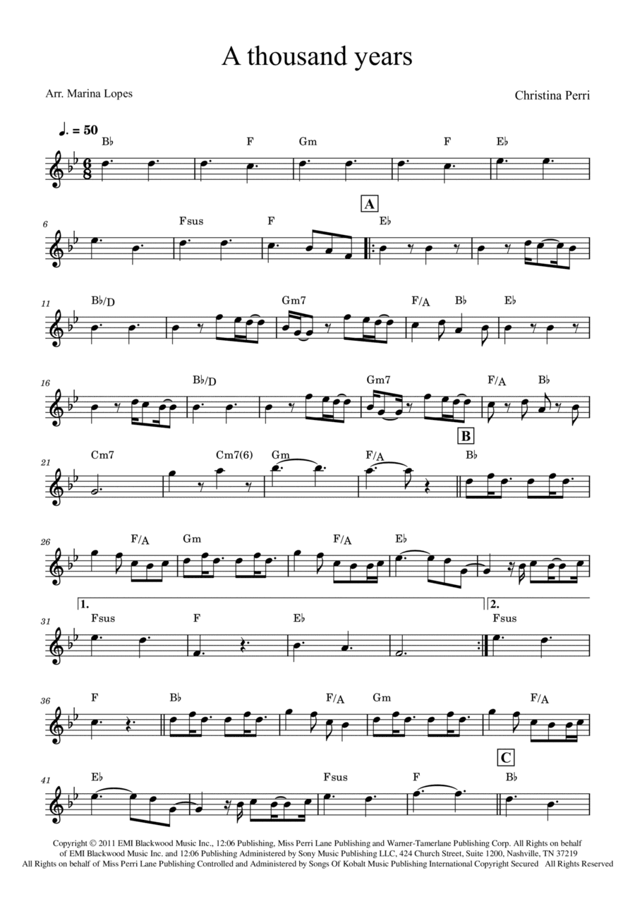 A Thousand Years (arr. Marina Lopes)
