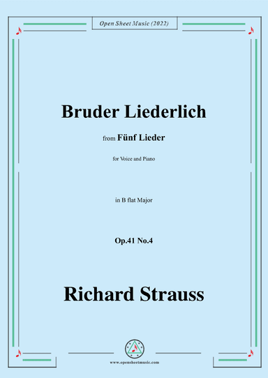 Richard Strauss-Bruder Liederlich,in B flat Major,Op.41 No.4 (arr. OSM Press)