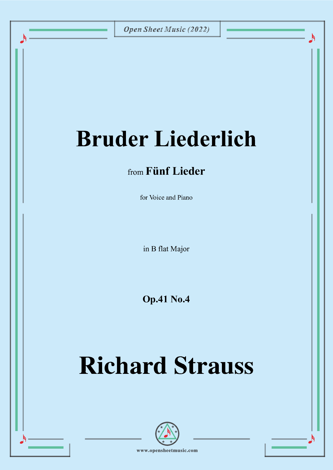 Richard Strauss-Bruder Liederlich,in B flat Major,Op.41 No.4 (arr. OSM Press)