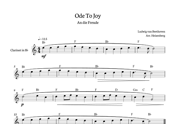 Beethoven - Ode to Joy for clarinet with chords in Bb major. (arr. Heisenberg)