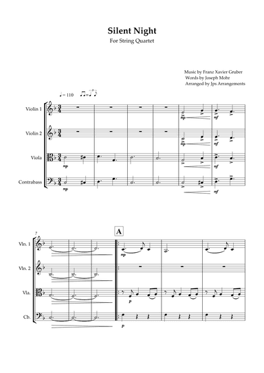Silent Night for String Quartet in F Major (arr. Jps Arrangements)