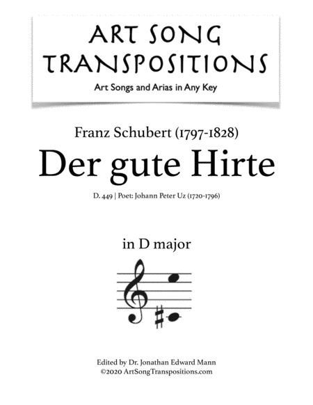 SCHUBERT: Der gute Hirte, D. 449 (transposed to D major) (arr. ArtSongTranspositions.com)