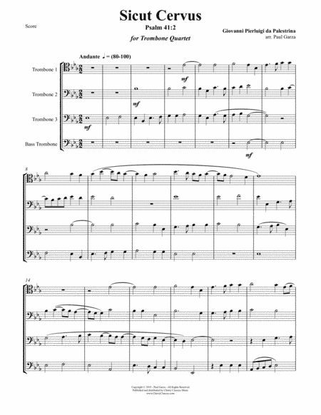 Sicut cervus, motet for Trombone Quartet (arr. Garza, Paul)
