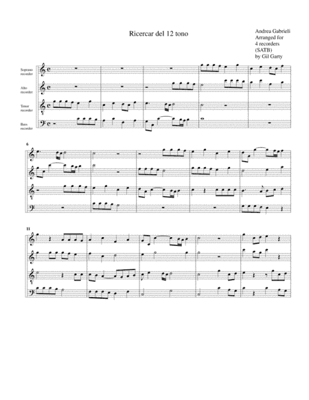 Ricercar del 12 tono (arrangement for 4 recorders) (arr. Gil Garty)