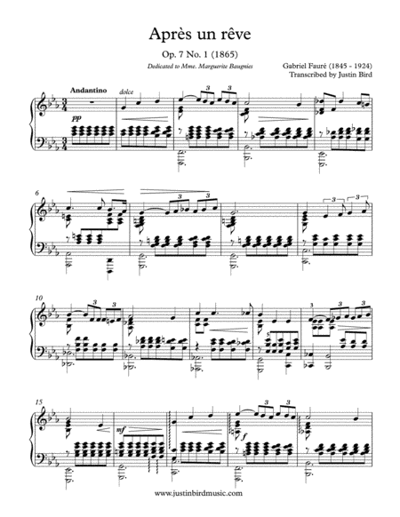 Apres un reve - Faure - Transcribed for Solo Piano (arr. Justin Bird)