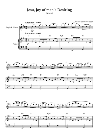 Jesu, Joy of Man's Desiring for English Horn and Piano (Arpeggios With Chords) - Score and Parts (arr. Cássio Silva Chaves)