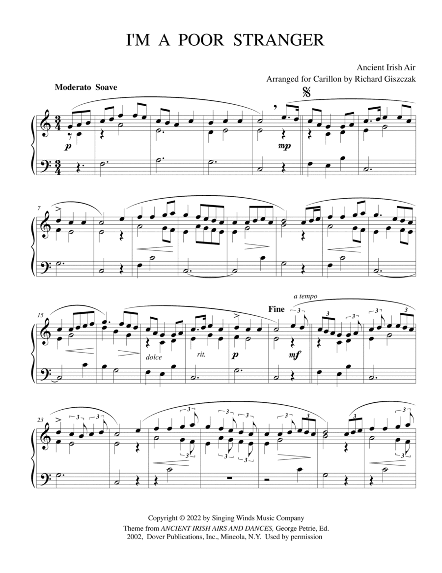 I'm a Poor Stranger (Ancient Irish Air) (arr. Richard Giszczak)