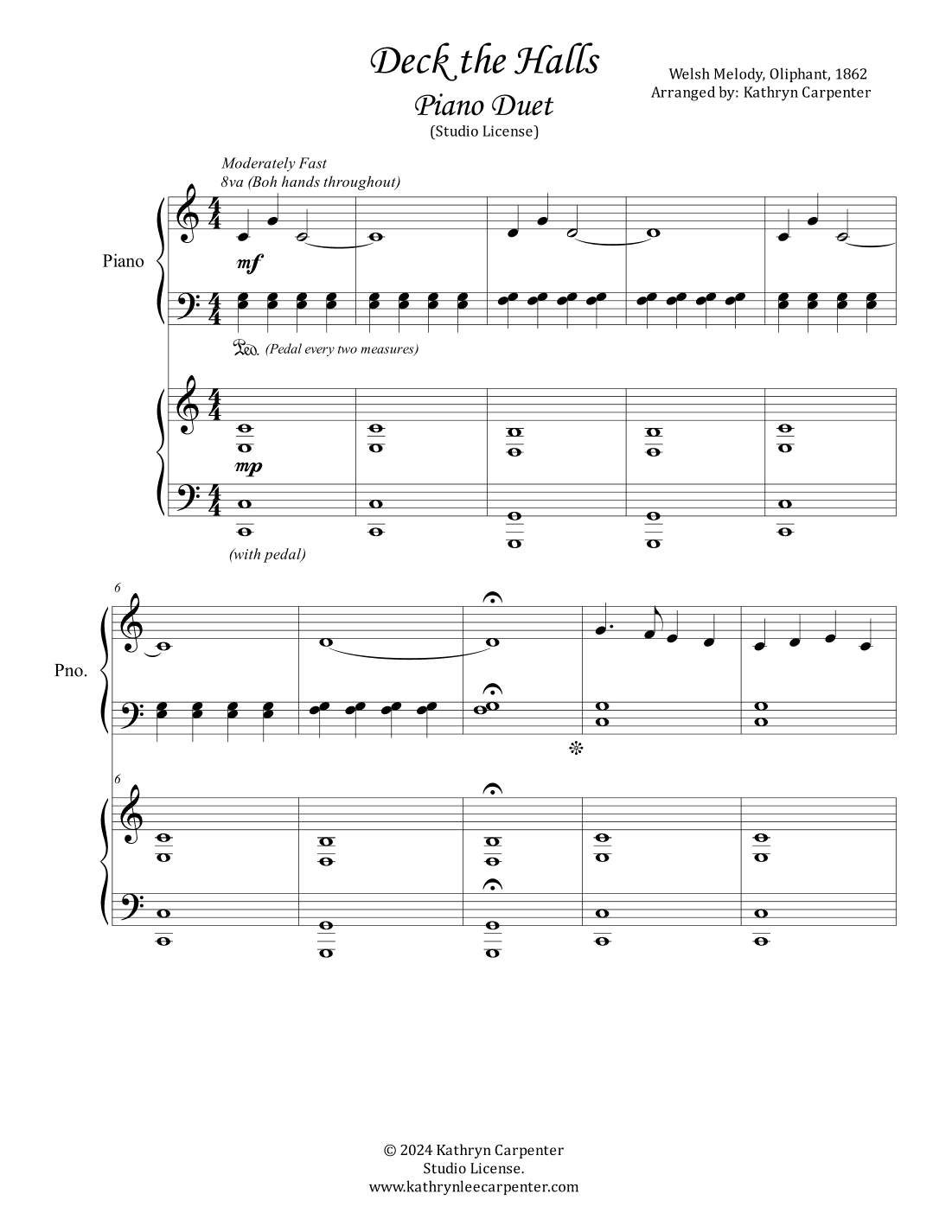 Deck the Halls (Piano Duet) (arr. Kathryn Carpenter)