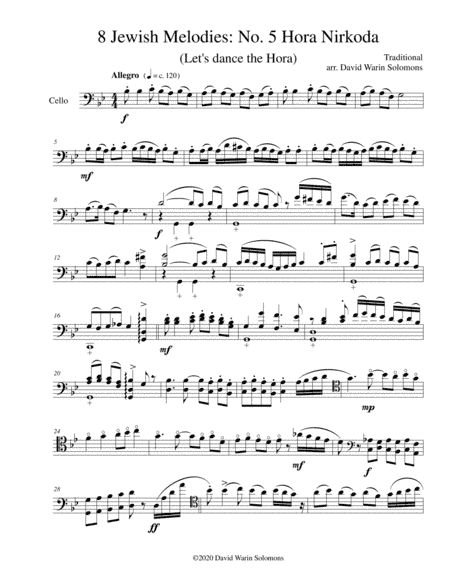 Hora Nirkoda (Let's dance the Hora) for cello solo (arr. David Warin Solomons)