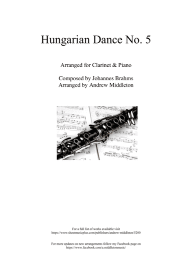 Hungarian Dance No. 5 in G Minor arranged for Clarinet and Piano (arr. Andrew Middleton)