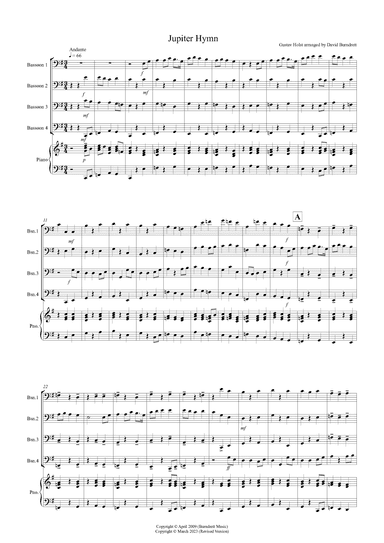 Jupiter Hymn for Bassoon Quartet (arr. David Burndrett)