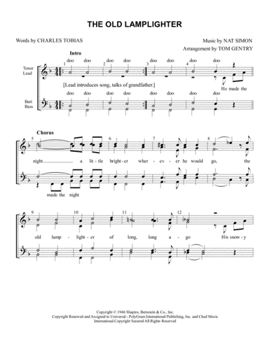 The Old Lamplighter (arr. Tom Gentry)