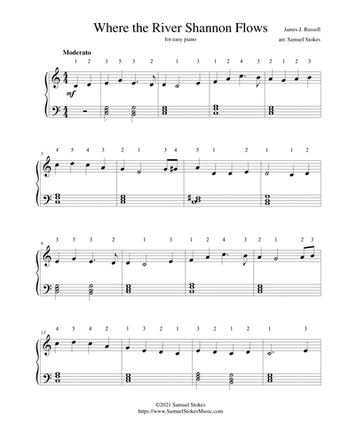 Where the River Shannon Flows - for easy piano (arr. Samuel Stokes)