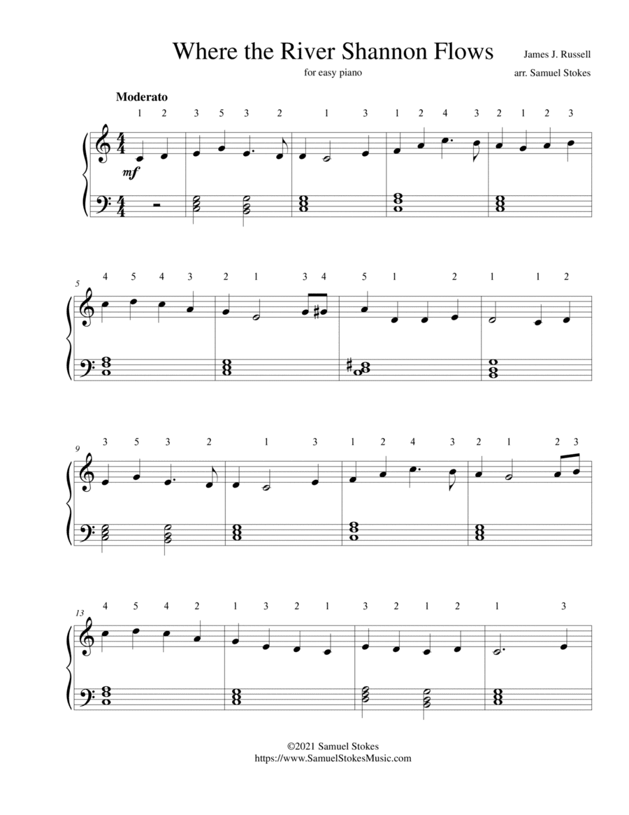 Where the River Shannon Flows - for easy piano (arr. Samuel Stokes)
