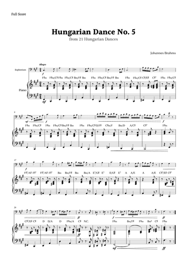 Hungarian Dance No. 5 by Brahms for Euphonium and Piano with Chords (arr. Rika K.)