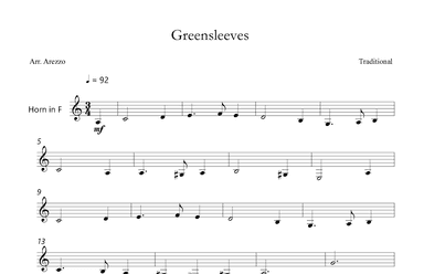 Greensleeves Lead Sheet for  Horn (arr. Arezzo Music)
