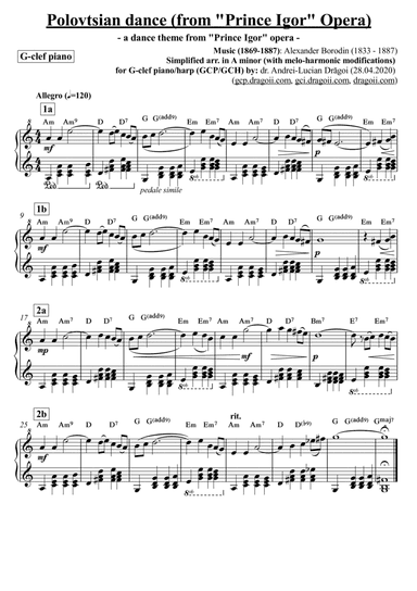 Borodin (Alexander) - Polovtsian dance (from 'Prince Igor' Opera) - simplified arr. in A minor (with (arr. Andrei Lucian Dragoi)