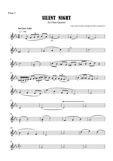 Silent Night for Flute Quartet - Flute 2 Part (arr. Ellen Macpherson)