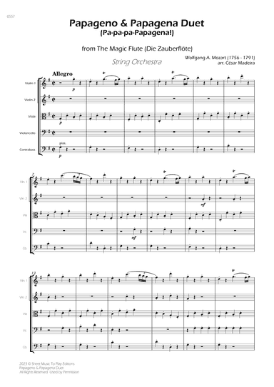 Papageno and Papagena Duet - String Orchestra (Full Score) - Score Only (arr. César Madeira)