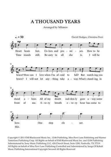 A Thousand Years (arr. Milanov)
