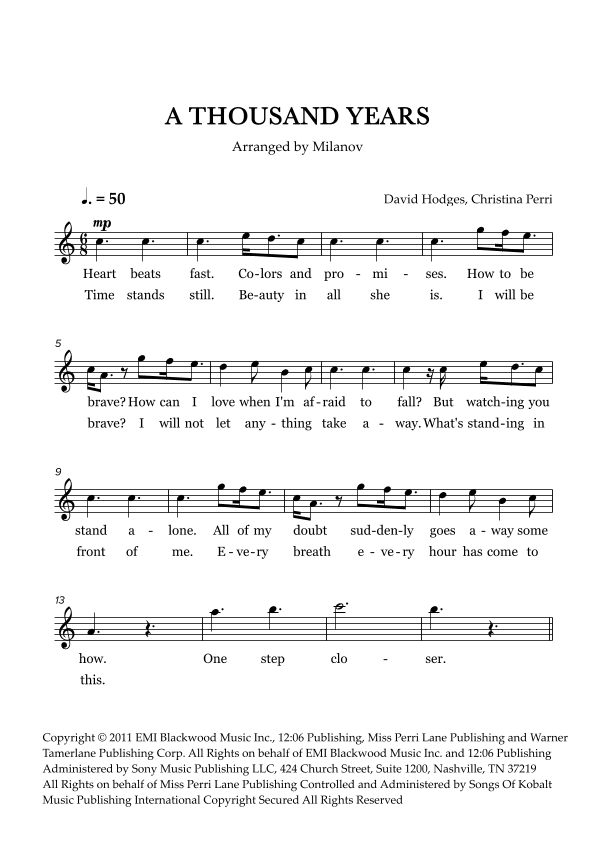 A Thousand Years (arr. Milanov)