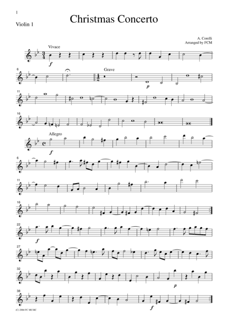 Corelli  Christmas Concerto, for string quartet, CC101 (arr. FCMUSIC)