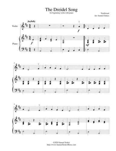 The Dreidel Song (I Have a Little Dreidel) - for beginning violin with optional piano accompaniment (arr. Samuel Stokes)
