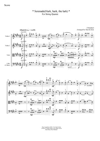 Serenade(Hark, hark, the lark) (For String Quartet) (arr. Han-Ki Kim)