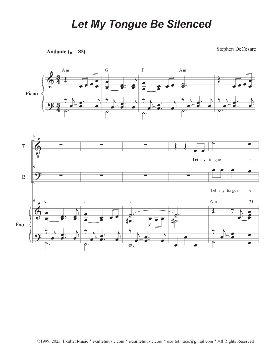 Let My Tongue Be Silenced (Duet for Tenor and Bass solo)