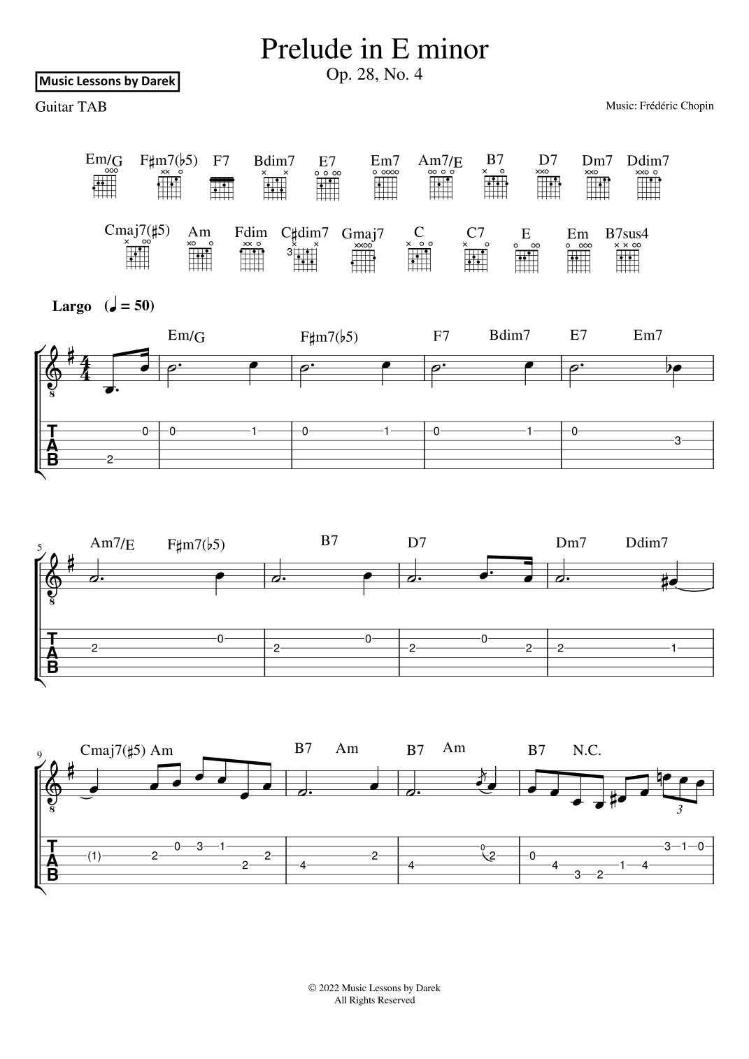 Prelude in E minor (GUITAR TAB) Op. 28, No. 4 [Frédéric Chopin] (arr. Darek)